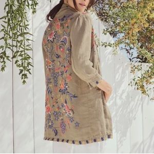 NEW Johnny Was Tiwa Embroidered Heavy Linen Coat Size PL Olive Green $298